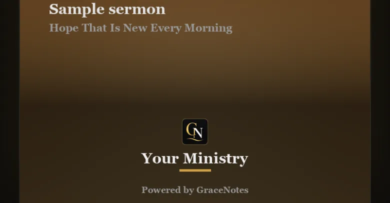Bottom of a share card: the preacher, the sermon title and the ministry’s name.