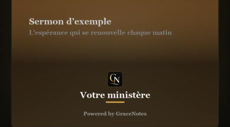 Bas d’une carte à partager : le prédicateur, le titre de la prédication et le nom du ministère.