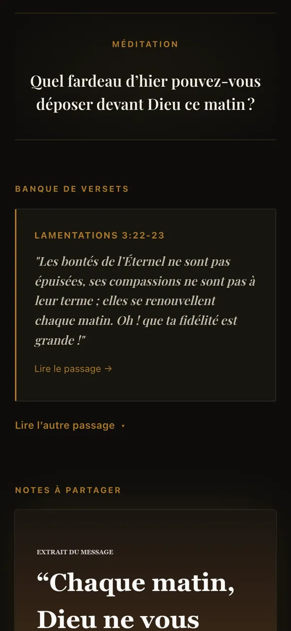 La question de méditation et le passage biblique du même message.